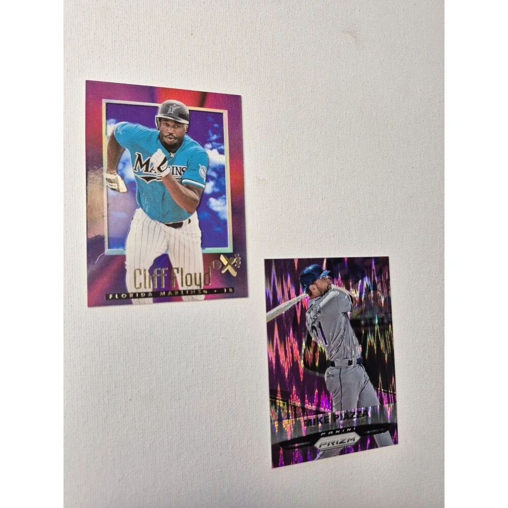 Mike Piazza Prizm Purple Pulsar & Cliff Floyd 1997 E-X2000 Baseball Card Lot of